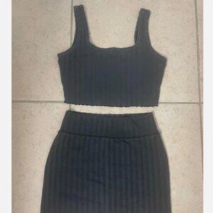 Aerie Offline OG Groove Tank Top Skirt Set Co-Ord Black Gray Small Ribbed NWOT